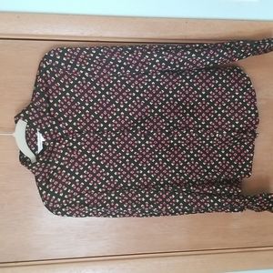 Diane von Fursteinberg Black Geometric Print Silk Top Shirt Blouse sz 8